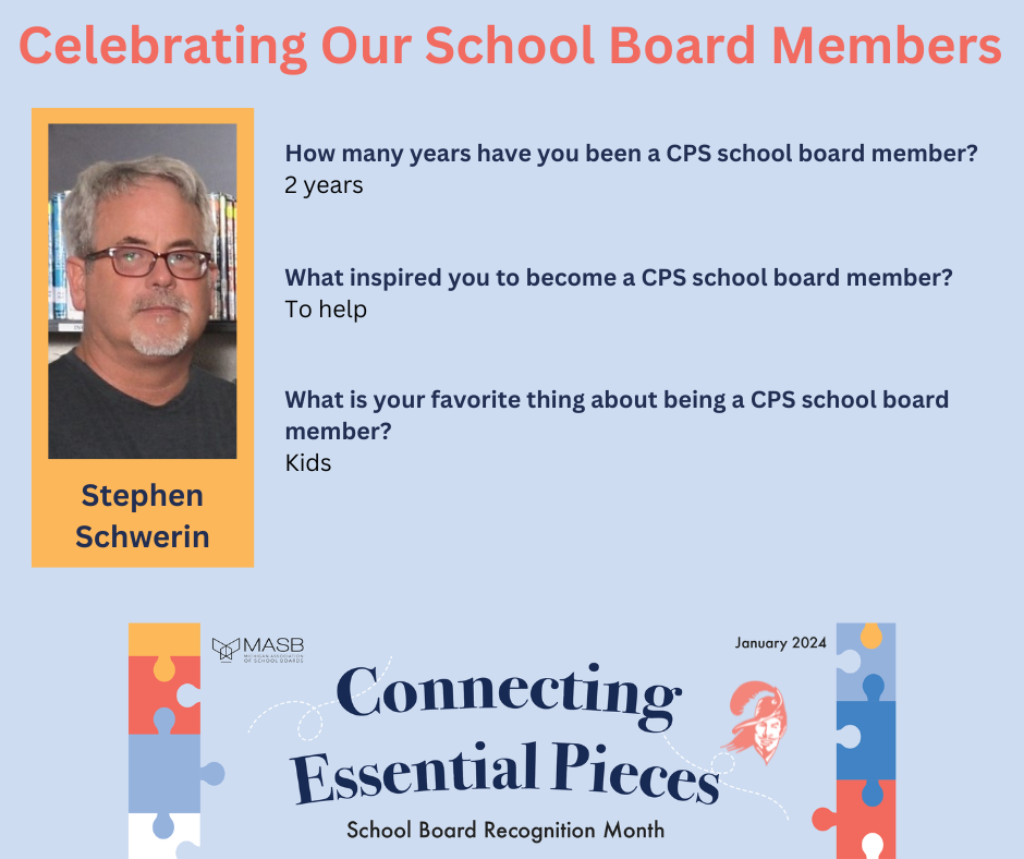graphic with a photo recognizing a CPS school board member