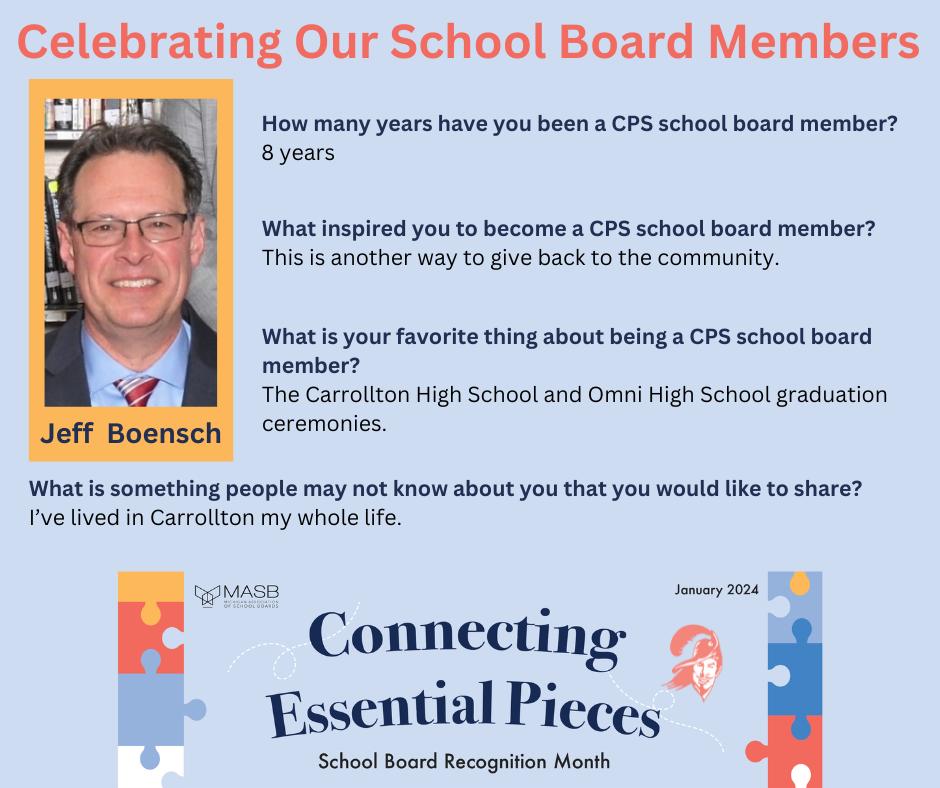 graphic with a photo recognizing a CPS school board member
