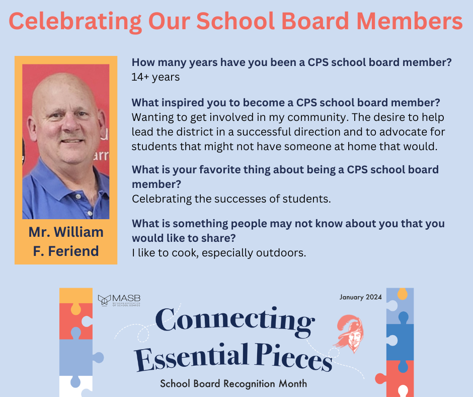 graphic with a photo recognizing a CPS school board member