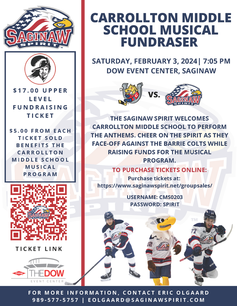 flyer for CMS Musical Theater fundraiser with Saginaw Spirit