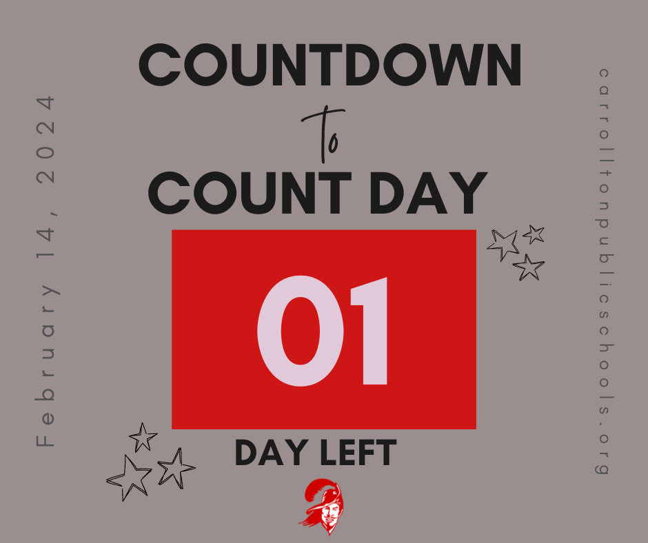 graphic that says "countdown to count day 1 day left"