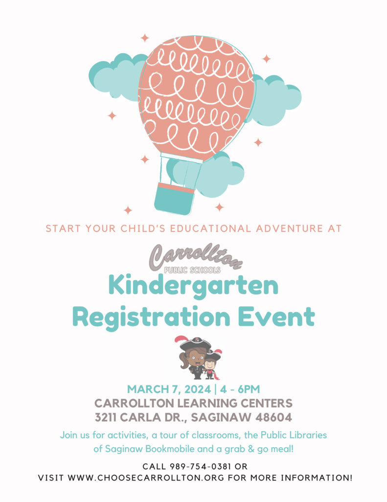 Start your child's educational adventure at Carrollton Public Schools Kindergarten registration Event March 7, 2024, 4 - 6pm