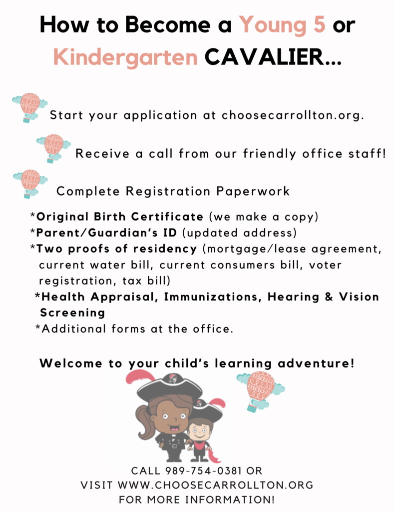 flyer listing info on how to bencome a Young 5 or Kindergarten Cavalier