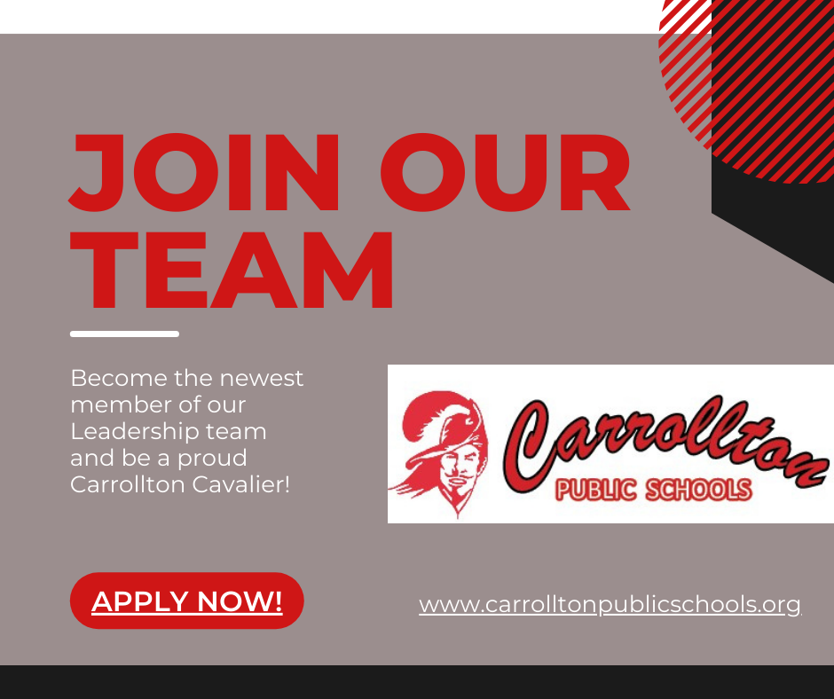 red and gray graphic with the Carrollton Cavalier logo that says “Join our team”