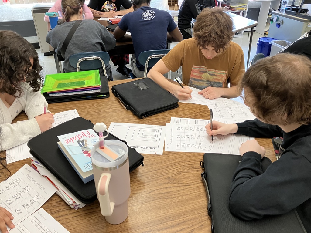 11th grade students practice writing in cursive