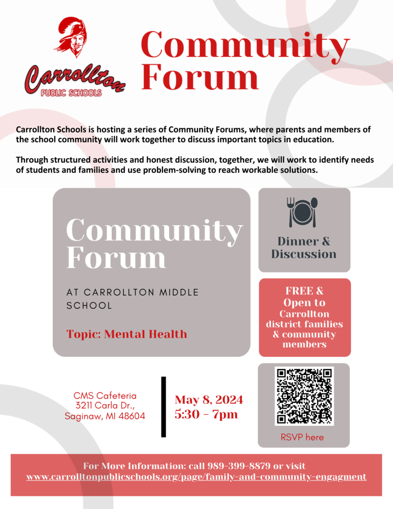 flier for Community Forum at Carrollton Public Schools on 5/8/24