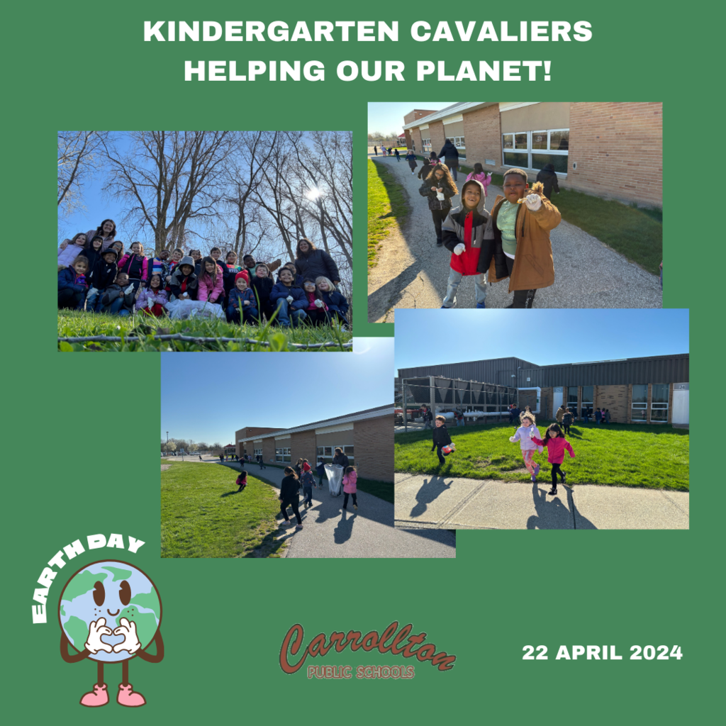 graphic of kindergarteners cleaning up for earth day