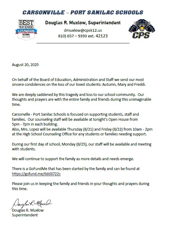 Letter to Famillies
