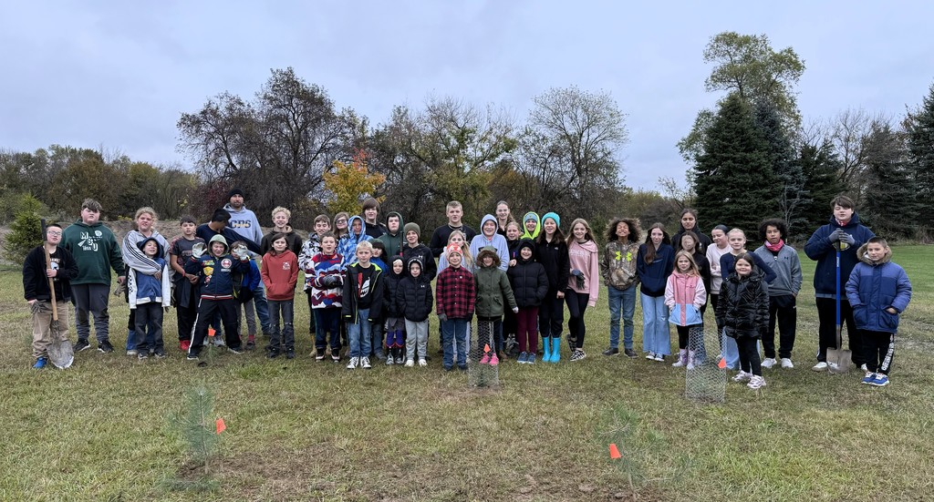 7th & 2nd Graders ready to plant trees!