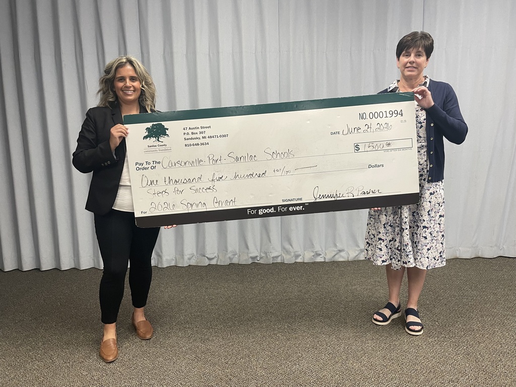 Julia Albrecht receives a grant from the Sanilac Community Foundation for $1500 for Youth Sports at CPS Schools.