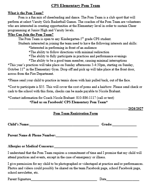EL Pom Team Registration 2026-27