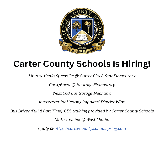 Carter County Schools is hiring!