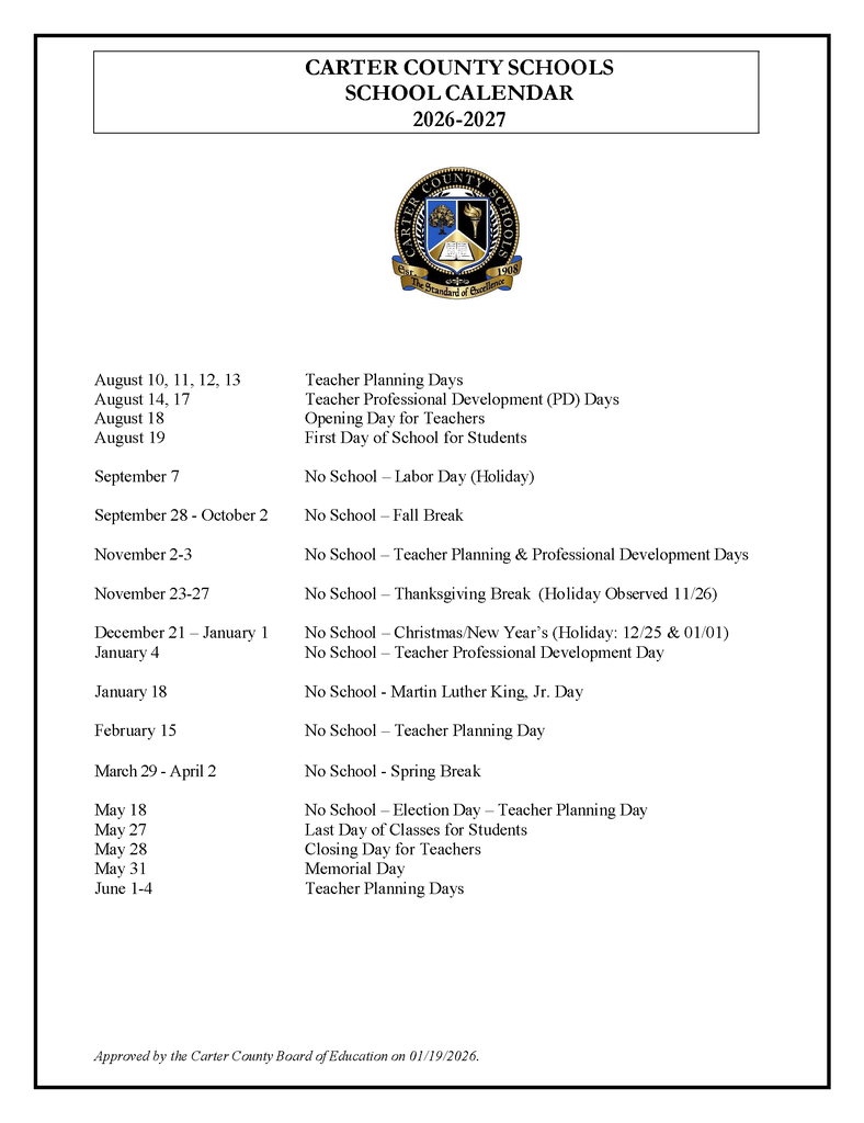 2026-2027 School Calendar