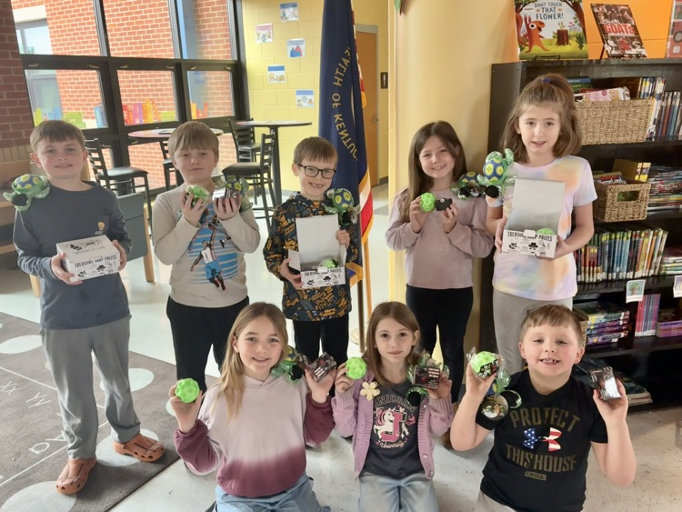 Some of our students taking home their Mega Bouncy Ball, Motion Detector, and Shoulder Pal