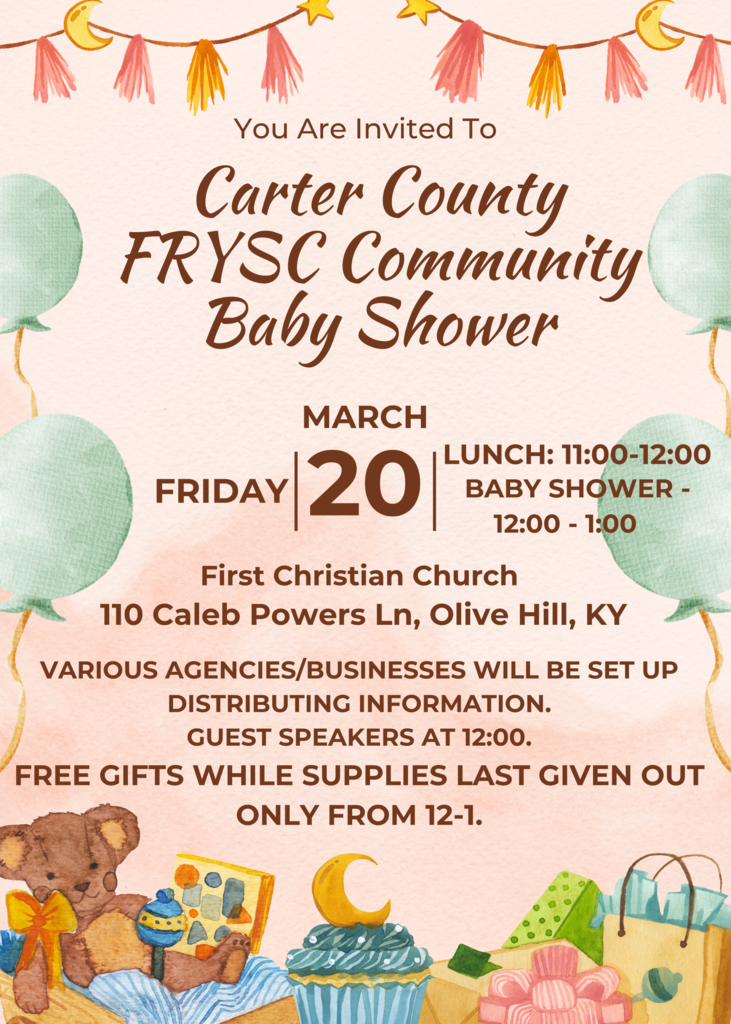 Community Baby Shower will be held on March 20 at First Christian Church in Olive Hill
