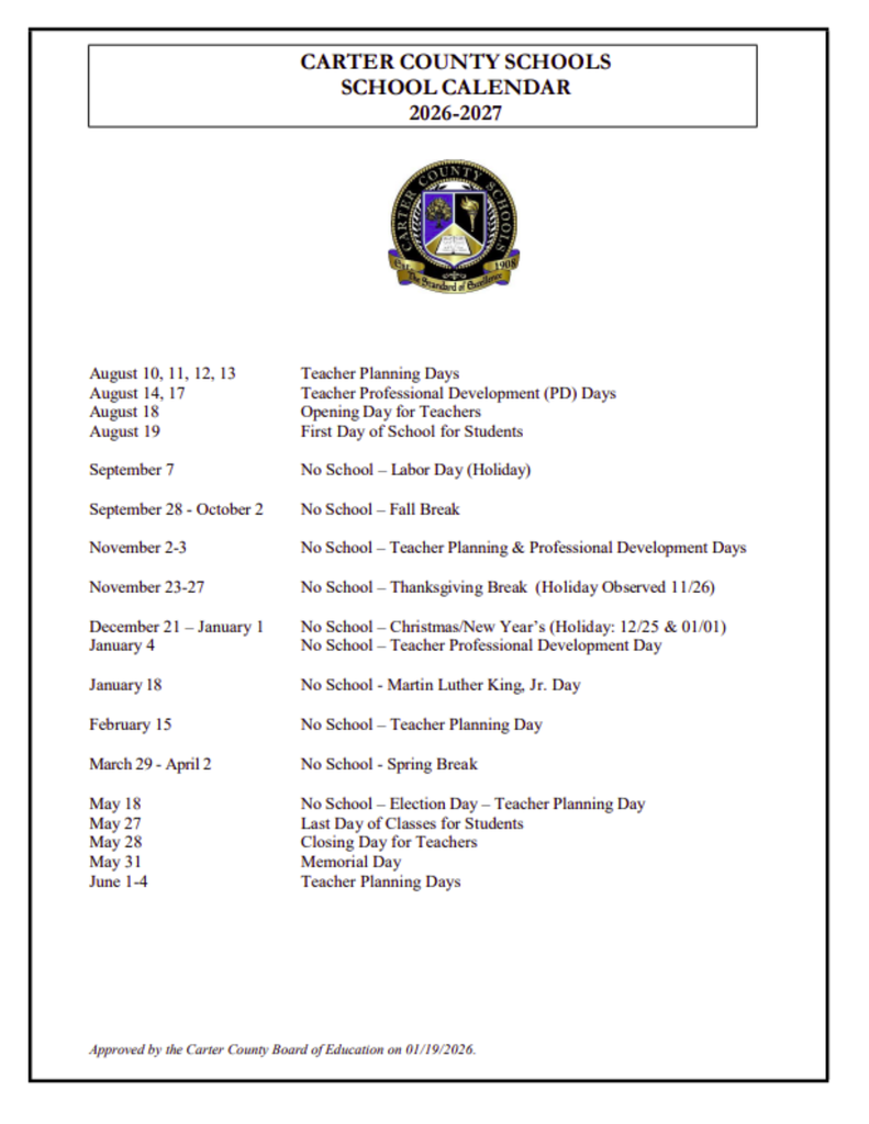 2026-2027 School Calendar