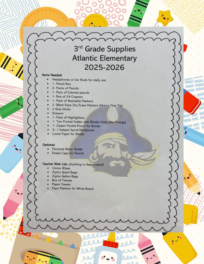 3rd grade supply list AES