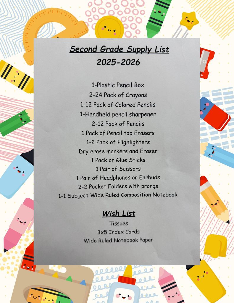 2nd grade supply list AES