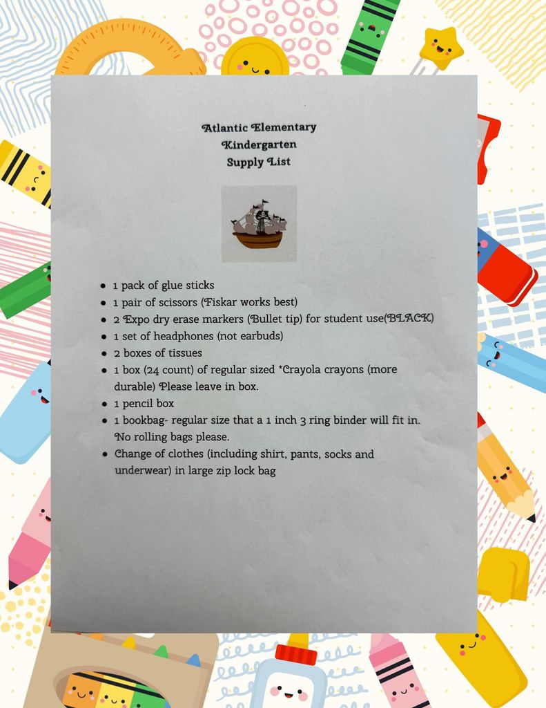 Kindergarten supply list AES