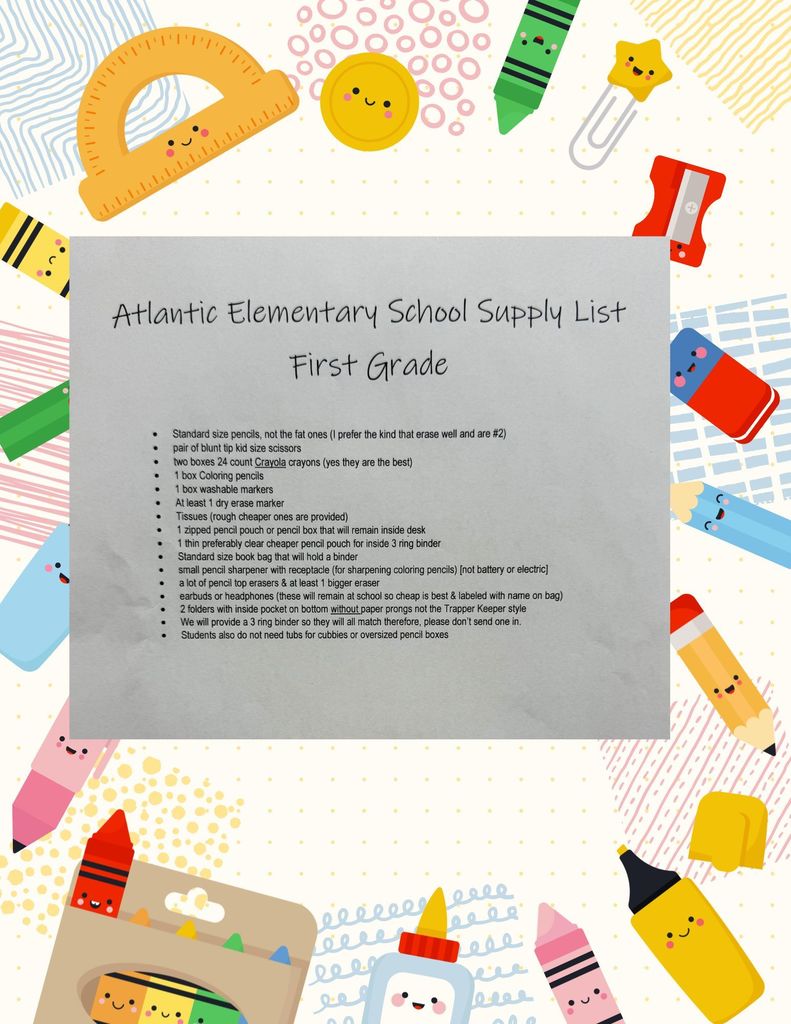 1st grade supply list AES