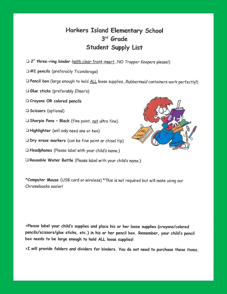 3rd Grade Supply List