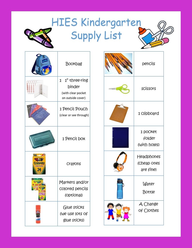 Kindergarten Supply List