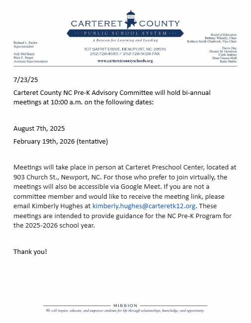 NC Pre-K Advisory Commitee