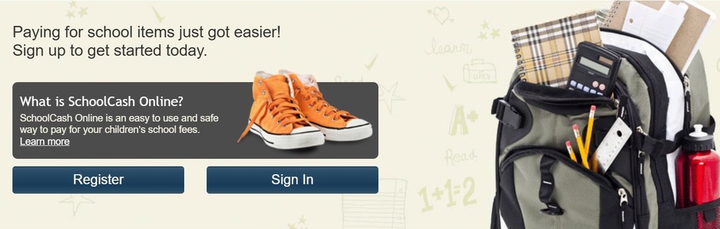 image with bookbag, shoes, and schoolcash information