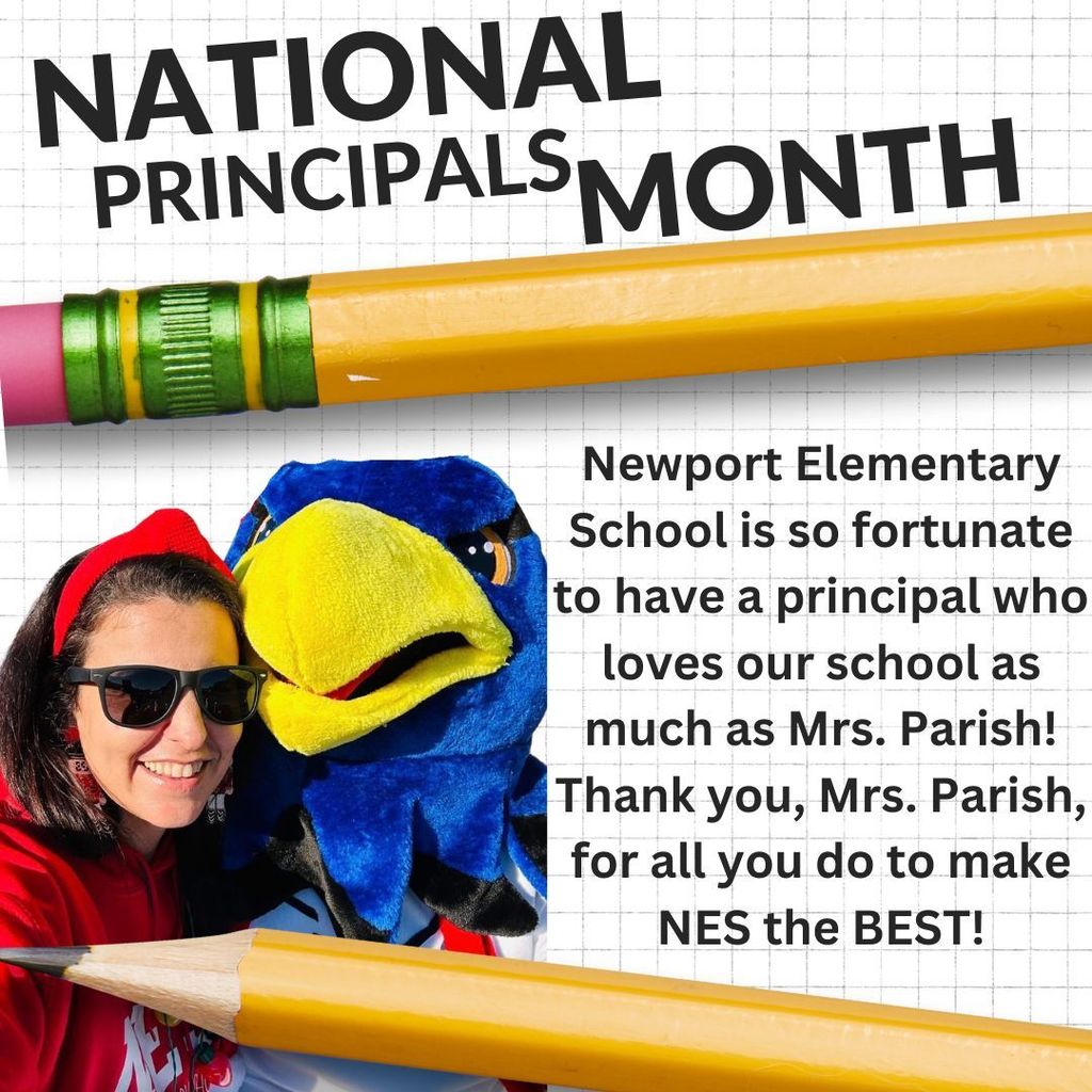 picture of principal and hawk mascot celebrating national principals month