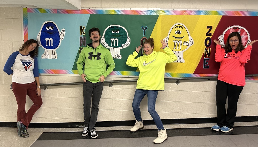 Pictures of MCES students and staff wearing neon clothing for Red Ribbon Week's Spirit Day