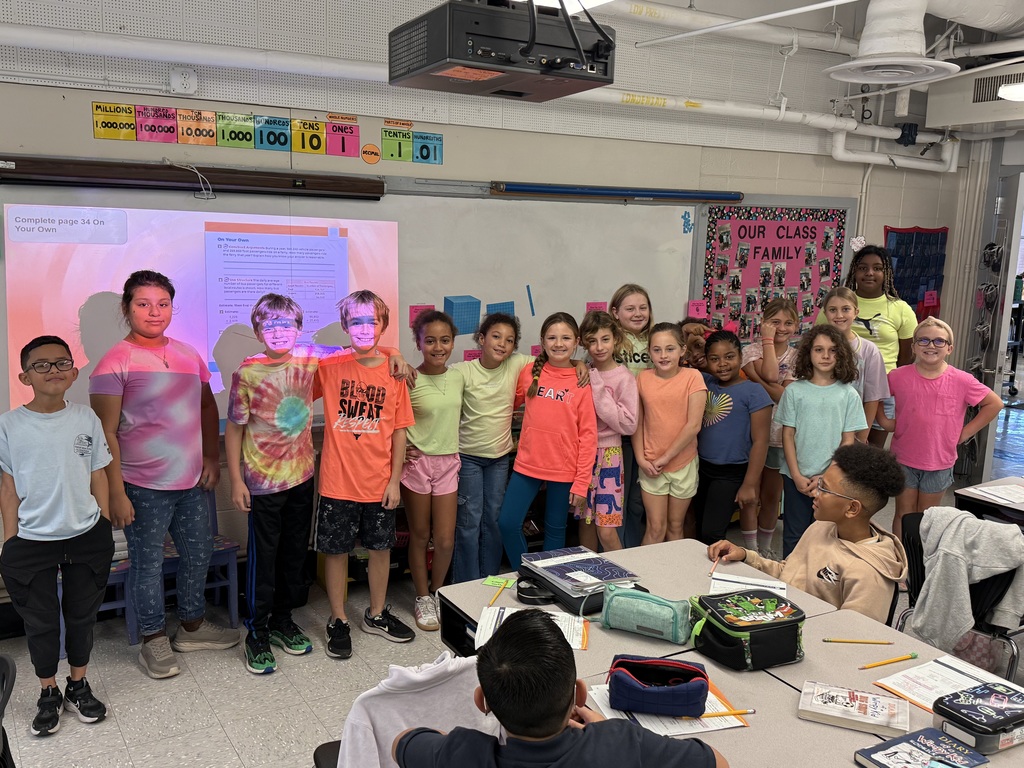 Pictures of MCES students and staff wearing neon clothing for Red Ribbon Week's Spirit Day