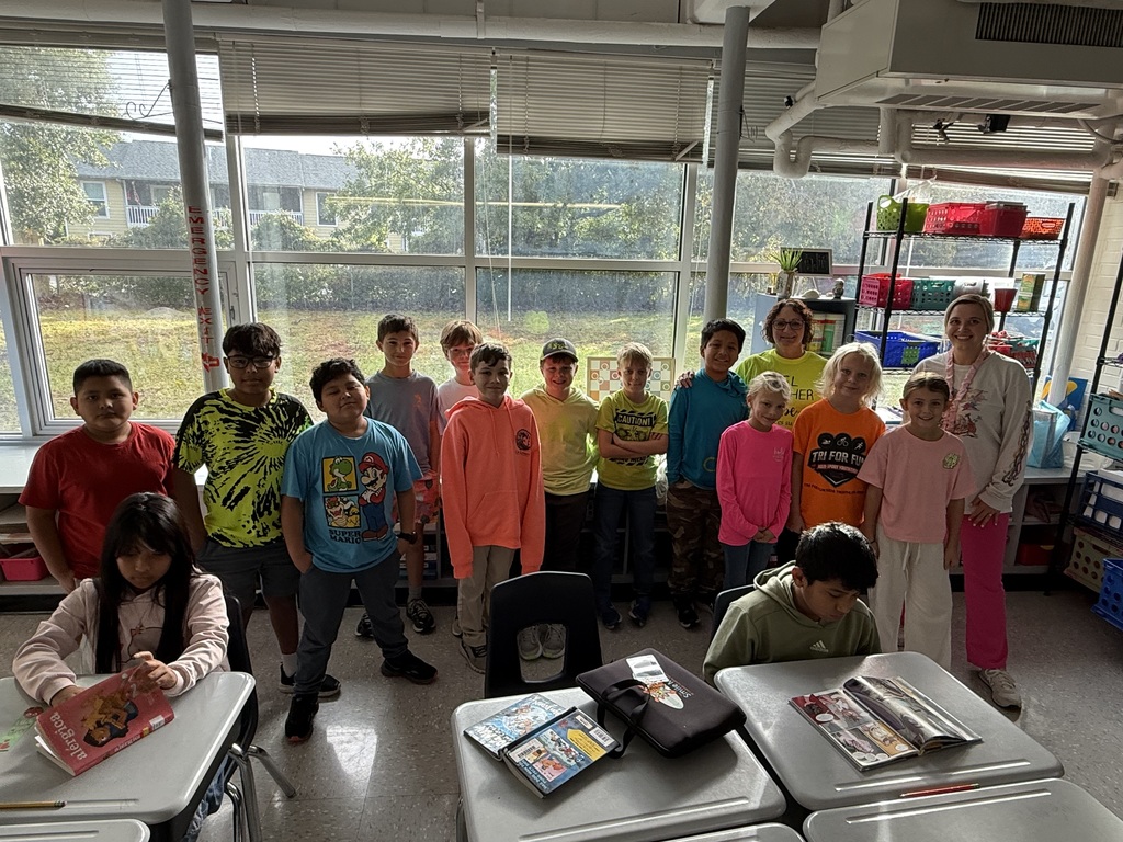 Pictures of MCES students and staff wearing neon clothing for Red Ribbon Week's Spirit Day