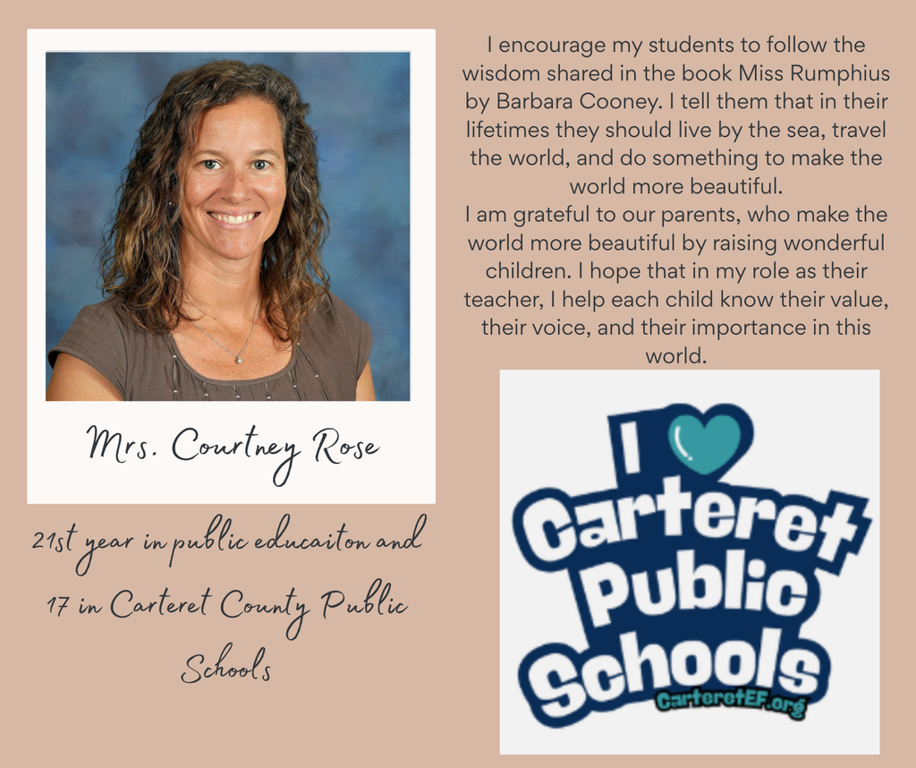 Infographic celebrating Mrs. Courtney Rose and her 21 years in public education!