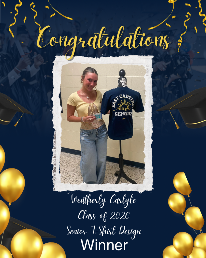 Weatherly Carlyle stands next to a mannequin displaying her winning shirt design. 