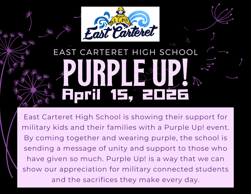 East Carteret High School is showing their support for military kids and their families with a Purple Up! event.  By coming together and wearing purple, the school is sending a message of unity and support to those who have given so much. Purple Up! is a way that we can show our appreciation for military connected students and the sacrifices they make every day.