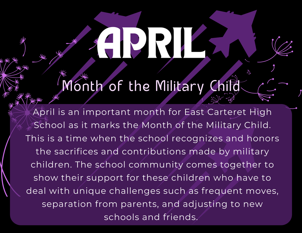 April is an important month for East Carteret High School as it marks the Month of the Military Child. This is a time when the school recognizes and honors the sacrifices and contributions made by military children. The school community comes together to show their support for these children who have to deal with unique challenges such as frequent moves, separation from parents, and adjusting to new schools and friends. 