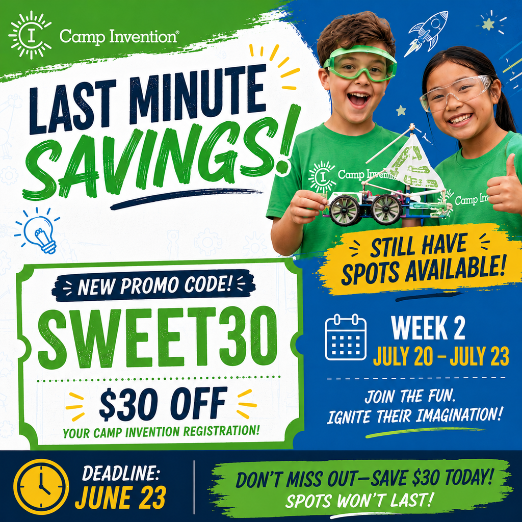 Camp Invention $30 off camp registration