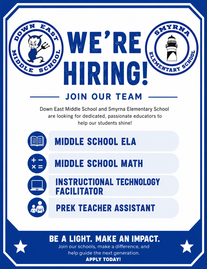 Hiring for middle school ELA, Middle School math, ITF, and PreK TA