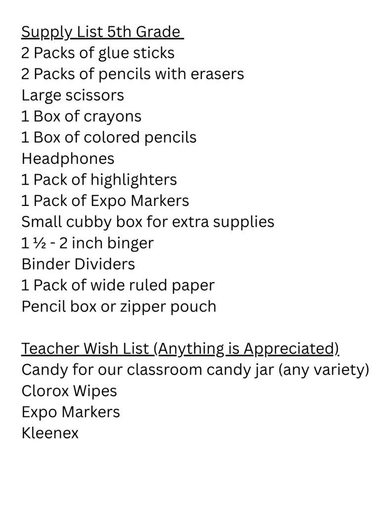 5th supplies