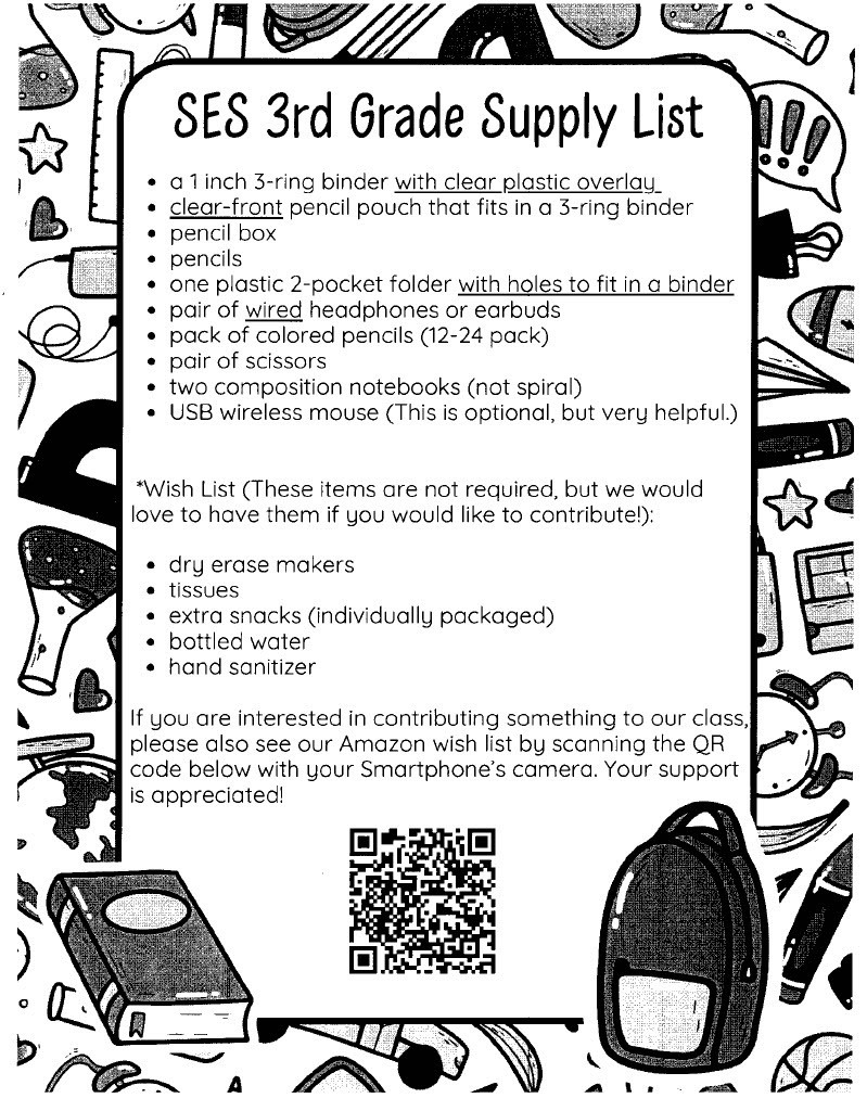 3rd grade supply list