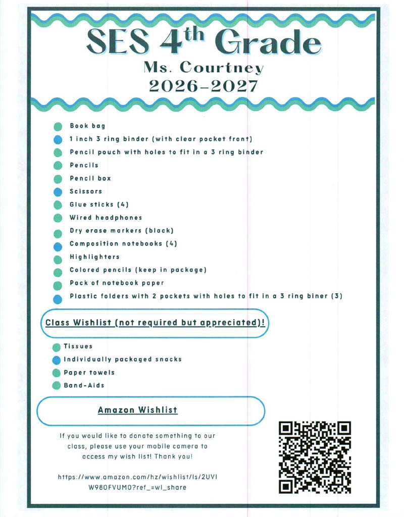 4th grade supply list