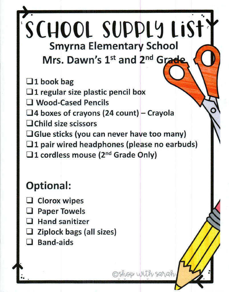 1st/2nd grade supply list