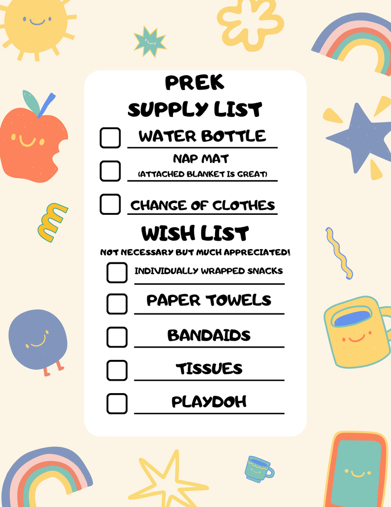 PreK Supply List