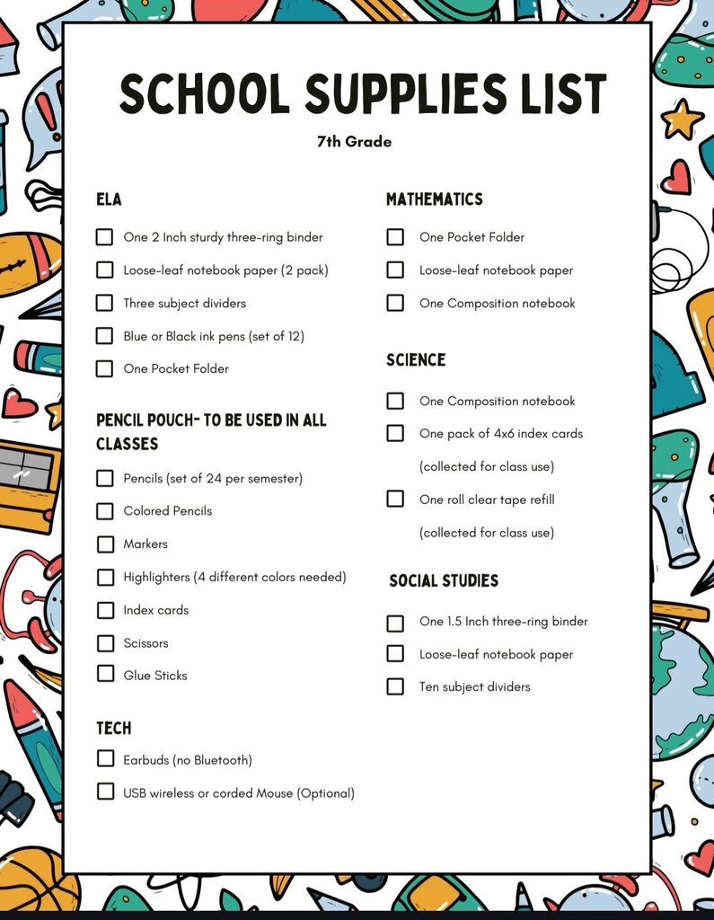 7th Grade SS list