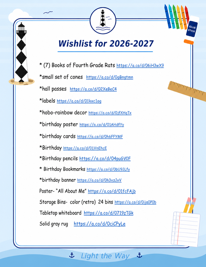 4th Grade Wish List