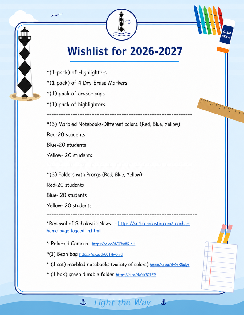4th Grade Wish List -2