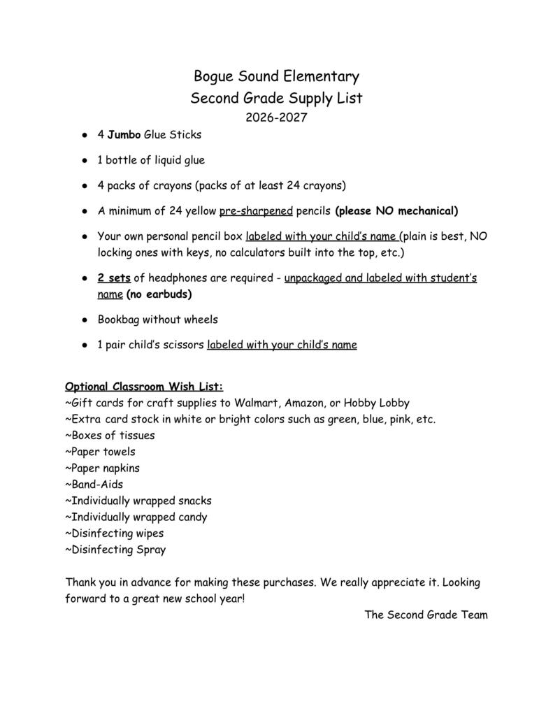 2nd supply list