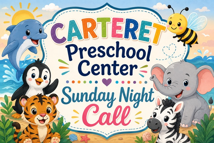 CPC animals with text that says Carteret Preschool Center Sunday Night Call