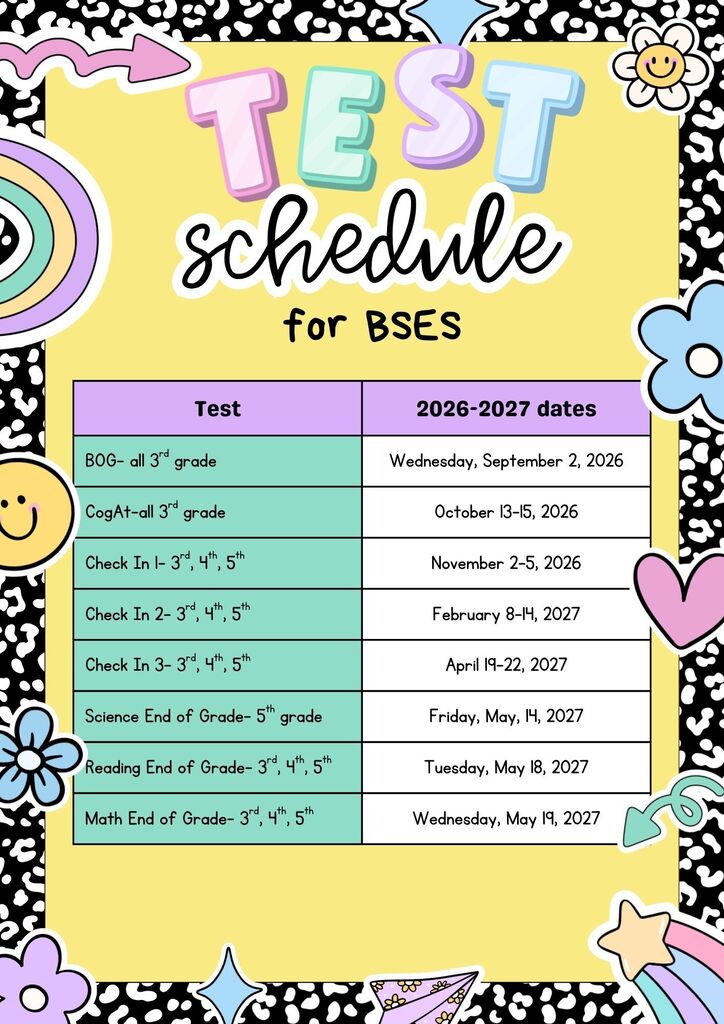 Schedule of state testing dates