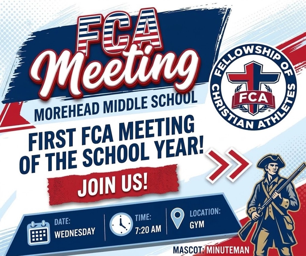 Join us for FCA every Wednesday morning at Morehead Middle School! Whether you are a student-athlete or just looking for encouragement and community to start your week, everyone is welcome.